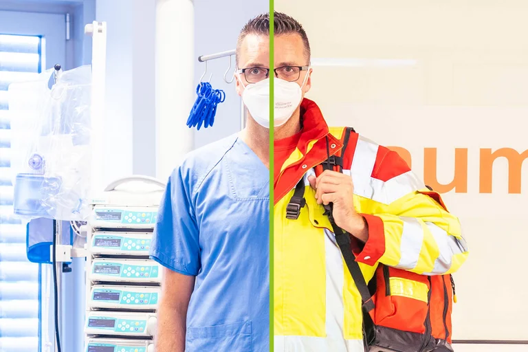 Geteiltes Bild in zwei Arbeitssituationen von Dr. Wischermann