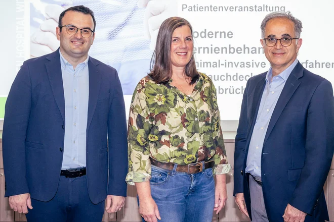 Die Experten des Marien Hospital Witten rund um Prof. Dr. Metin Senkal (rechts), Chefarzt der Klinik für Allgemein- und Viszeralchirurgie des Marien Hospital Witten, informierten die Teilnehmer über moderne Behandlungsmöglichkeiten bei Hernien.