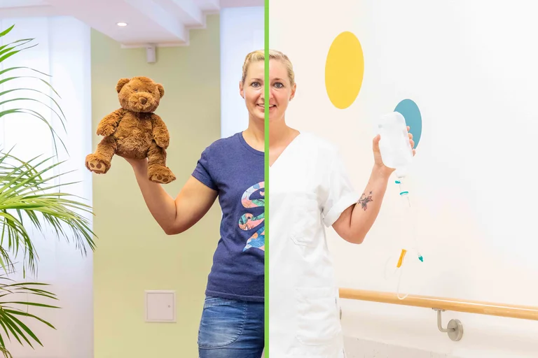 Nicole Schlüter in ihrer Doppelrolle als Mutter und Auszubildende der Pflege